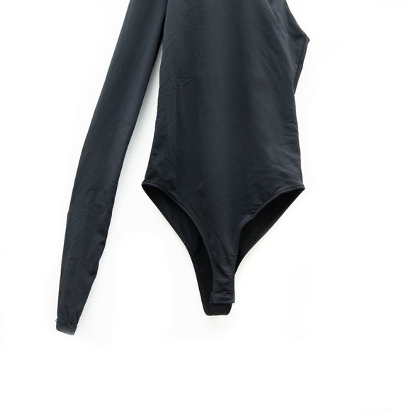 Zara Black Asymmetrical Stretchy Bodysuit Top - Picture 6 of 9